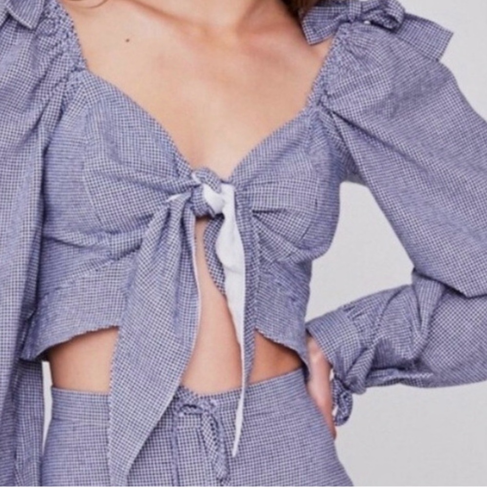 Stone Cold Fox Navy Gingham Tie-Front Blouse